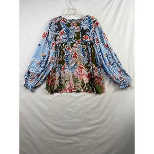 Blank London Blouse Womens Large Multicolor Floral Patchwork Balloon Sleeve Top